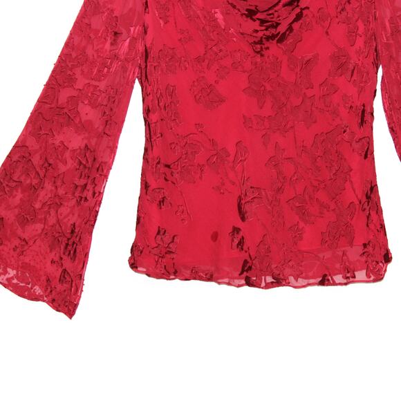 Adrianna Papell Evening Essentials Red Bell Sleeve Silk Blouse Size XL - Picture 5 of 13